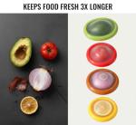 Set of 4 Silicone Food Storage Containers - Avocado Saver & Vegetable Freshness Keeper for Tomatoes, Onions, Lemons, Garlic - Reusable, Dishwasher Safe, BPA-Free Fridge Organizer