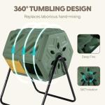 Werph Updated 43 Gallon Dual-Chamber Compost Bin, Fast Assembly Outdoor Compost Tumbler, Rotating Batch Composter Bin with Gloves for Garden, Kitchen, and Yard