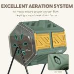 Werph Updated 43 Gallon Dual-Chamber Compost Bin, Fast Assembly Outdoor Compost Tumbler, Rotating Batch Composter Bin with Gloves for Garden, Kitchen, and Yard