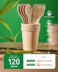 Devot 100% Natural Bamboo Disposable Cutlery Set - 120 Mix (60 Forks, 60 Spoons) 6.7", Eco Friendly Utensils, Biodegradable, Compostable, Splinter Free and Perfect For Weddings, Camping, Party