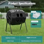 OLIXIS Compost Bin Outdoor 43 Gallon, Dual Chamber Composter Tumbler Outdoor with Gloves, Efficient 360°Rotating Composting Bin for Patio, Lawn, Home Gardening and Landscape, Pure Black