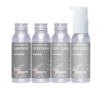 Plaine Products Eco-Friendly Travel Size Shampoo, Conditioner, Body Wash and Body Lotion - Unscented - Paraben/Sulfate/Phthalate Free, Refillable Aluminum Bottles, 2.5 oz