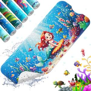 XIYUNTE Baby Bath Mat for Tub Non Slip Kids Bath Mat - 40''x16'' Extra Long Cartoon Bathtub Mat Non Slip Kids Shower Mat Eco-Friendly Toddler Bath Mats with Suction Cups, Machine Washable, Mermaid