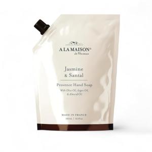 A LA MAISON Hand Soap Refill Pouch – Jasmine & Santal– Liquid Hand Wash Refill, Eco-Friendly & Recyclable – Plant-Based, Biodegradable, Made in France – 16.9 fl oz – Amber Collection