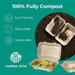 Fit Meal Prep 100 Pack 9x6 Compostable To Go Food Containers, Disposable To Go Boxes for Food, Lunch Boxes, Clamshell Take Out Containers with Lids, Eco Friendly Biodegradable, PFAS-Free, Bagasse