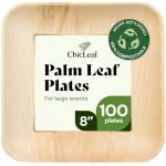 Chic Leaf Square Bamboo Palm Leaf Disposable Plates - 8" Pack of 100 - Biodegradable & Compostable Dinnerware - Disposable Party & Appetizer Plates - Sustainable Dessert Trays, Easter Meal Brunch
