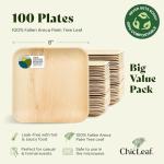 Chic Leaf Square Bamboo Palm Leaf Disposable Plates - 8" Pack of 100 - Biodegradable & Compostable Dinnerware - Disposable Party & Appetizer Plates - Sustainable Dessert Trays, Easter Meal Brunch