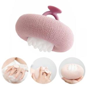 2-in-1 Sunflower Shower Sponge with Suction Cup | Exfoliating Bath Sponge for Soft Skin | Hypoallergenic & Eco-Friendly Body Scrubber for Spa-Like Luxury (Purple)