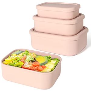 Keweis Silicone Food Storage Containers, Set of 3 Rectangular BPA-Free Silicone Lunch Box Containers with Lids, Airtight, Leak-Proof, Freezer, Microwave & Dishwasher Safe (10.2oz, 23.6oz, 44oz)