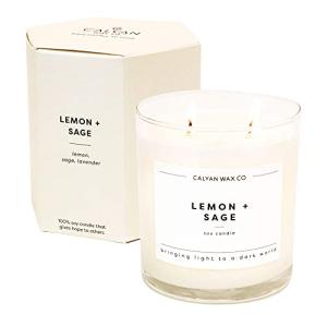 Calyan Wax Co. Lemon & Sage 2 Wick Scented Candle - 37 Hour Burn - Luxury Non Toxic Soy Wax Candles - Long Lasting Large Glass Jar Candle for Home - 8.8oz