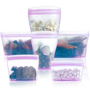 Reusable food container silicone bag, Upgrade second generation 6 Pcs Containers Storage, 100% Silicone Reusable Food Bag, Stand Up Preservation Bag, Rounded interior for easy cleaning.