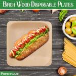 Perfectware Earth Friendly All Natural Premium Quality 100% Compostable & Biodegradable 5 Inch Birch Wood Disposable Plates. Great for Parties, Wedding Events (5.5" x 5.5" Appetizer Plate) 25 pc
