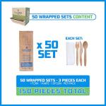 Woodable Disposable Wooden Cutlery Set - 100% Home Compostable - Wooden Utensils, Eco-Friendly, Organic, Sustainable and Carbon Neutral Certified - Fork, Knife, Spoon & Napkin - 150