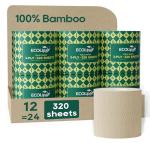ECOLipak Bamboo Toilet Paper 3 Ply, Septic Safe Toilet Tissue, 12 Double Rolls, 320 Sheets Per Roll, Tree Free, Non Toxic, Soft and Absorbent, Eco Friendly Dye-Free Paper, Brown