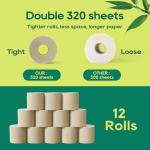 ECOLipak Bamboo Toilet Paper 3 Ply, Septic Safe Toilet Tissue, 12 Double Rolls, 320 Sheets Per Roll, Tree Free, Non Toxic, Soft and Absorbent, Eco Friendly Dye-Free Paper, Brown