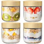 4 Pack 10oz Overnight Oats Containers with Bamboo Lids, Glass Jars with Airtight Lids for Meal Prep, Wide Mouth Mason Salad Jars, Glass Food Storage Container for Yogurt Chia Snacks Spice Sugar