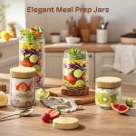 4 Pack 10oz Overnight Oats Containers with Bamboo Lids, Glass Jars with Airtight Lids for Meal Prep, Wide Mouth Mason Salad Jars, Glass Food Storage Container for Yogurt Chia Snacks Spice Sugar
