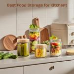 4 Pack 10oz Overnight Oats Containers with Bamboo Lids, Glass Jars with Airtight Lids for Meal Prep, Wide Mouth Mason Salad Jars, Glass Food Storage Container for Yogurt Chia Snacks Spice Sugar