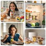 4 Pack 10oz Overnight Oats Containers with Bamboo Lids, Glass Jars with Airtight Lids for Meal Prep, Wide Mouth Mason Salad Jars, Glass Food Storage Container for Yogurt Chia Snacks Spice Sugar