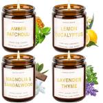 Candles for Home Scented, 4 Pack Soy Candle Non Toxic, Spring Scented Candles with Lavender Thyme, Magnolia & Sandalwood, Amber Patchouli, Lemon Eucalyptus - Candle Gifts Set for Women & Mothers Day