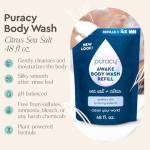 Puracy Body Wash Refill, Natural Body Wash, 98.6% Pure Plant Ingredients, Moisturizing Shower Gel for Women Men Kids, Body Soap for Dry Sensitive Skin Gently Scented with Citrus & Sea Salt, 48 Oz