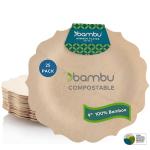 Bambu Pack of 25-9 Inch Disposable Bamboo Plates Fancy, Biodegradable Eco Friendly Products, Bamboo Disposable Plates for Party, Weddings, and Events, Great For Any Occasion, Compostable Plates