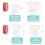 Reusable Silicone Food Storage Bags (Set of 4), Dishwasher Oven Microwave Freezer Safe, Eco-Friendly 100% Platinum, Leakproof Sous Vide Bags, 1 Snack, 2 Sandwich and 1 Half-Gallon, Clear