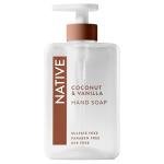 Native Liquid Hand Soap, Coconut & Vanilla Scent, Non-Drying Formula for Soft, Smooth Hands, Made with Plant-Based Cleansers, Sulfate & Paraben Free, 13 oz Bottle
