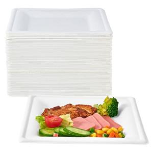 ECOLipak 150 Piecs Square Paper Plates, 8-inch Compostable Disposable Plates, Eco-friendly Heavy Duty Biodegradable Sugarcane Plates for Party Dinner Birthday