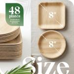 Palma Collective Palm Leaf Plates 48 Pack (24 Round + 24 Square 8 Inch) - Heavy Duty Compostable Disposable Plates Like Bamboo - Eco Friendly Biodegradable Party Plates for Wedding Events
