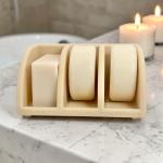 Shampoo Bar Holder for Shower, 3-Slot Soap & Conditioner Organizer with Drainage - Keeps Bars Dry & Lasts Longer - Modern Bathroom Organizer by Essence & Abode (Beige)