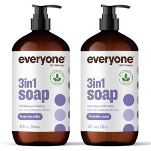 Everyone 3-in-1 Soap, Body Wash, Bubble Bath, Shampoo, 32 Ounce (Pack of 2), Lavender and Aloe, made with Essential Oils for Men and Women