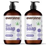 Everyone 3-in-1 Soap, Body Wash, Bubble Bath, Shampoo, 32 Ounce (Pack of 2), Lavender and Aloe, made with Essential Oils for Men and Women