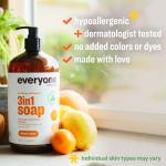 Everyone 3-in-1 Soap, Body Wash, Bubble Bath, Shampoo, 32 Ounce (Pack of 2), Citrus and Mint, made with Essential Oils for Men and Women