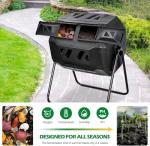 Saturnpower Large Composting Tumbler Dual Chamber Outdoor Garden Rotating Compost Bin Tumbling Composter with Sliding Door (43 Gallon, Black)