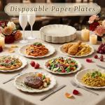 WELLIFE 100 Count 9 Inch Party Paper Plates - Compostable & Eco-Friendly, Natural Scalloped Plates Disposable Dinner Plates for Picnic,Birthday-100% Sugarcane,Leak Resistant