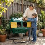 Werph 43 Gallon Compost Bin with Gloves, Fast Assembly & Easy Setup Outdoor Compost Tumbler, Updated Dual Chamber Tumbling Composter for Garden, Kitchen, and Yard Waste, Green