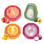 TQRR Set of 4 Reusable Silicone Food Storage Containers for fridge - Fruit and Vegetable Storage, Avocado Saver, Ideal for Apple, Onion, Tomatoes, Lemons, Orange and Potatoes