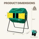 Werph 43 Gallon Compost Bin with Gloves, Fast Assembly & Easy Setup Outdoor Compost Tumbler, Updated Dual Chamber Tumbling Composter for Garden, Kitchen, and Yard Waste, Green