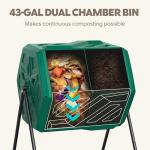 Werph 43 Gallon Compost Bin with Gloves, Fast Assembly & Easy Setup Outdoor Compost Tumbler, Updated Dual Chamber Tumbling Composter for Garden, Kitchen, and Yard Waste, Green