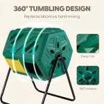 Werph 43 Gallon Compost Bin with Gloves, Fast Assembly & Easy Setup Outdoor Compost Tumbler, Updated Dual Chamber Tumbling Composter for Garden, Kitchen, and Yard Waste, Green