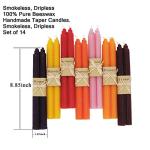 Set of 14 9 Inch Beeswax Taper Candles - Smokeless Unscented Long Burning Dripless Candles for Wedding, Home Decor, Dinner Party, and Holiday Gifting