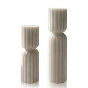 Set of 2 Ribbed Pillar Candles Handmade Soy Wax Scented Ribbed Candles,Hourglass Pillar Candle,Wax Elegant Bubble Natural Aesthetic Candle Housewarming Gift Home Room Shelf Decor Idea(White)