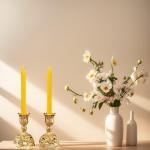 Set of 14 9 Inch Beeswax Taper Candles - Smokeless Unscented Long Burning Dripless Candles for Wedding, Home Decor, Dinner Party, and Holiday Gifting