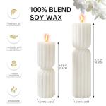 Set of 2 Ribbed Pillar Candles Handmade Soy Wax Scented Ribbed Candles,Hourglass Pillar Candle,Wax Elegant Bubble Natural Aesthetic Candle Housewarming Gift Home Room Shelf Decor Idea(White)