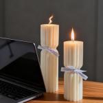 Set of 2 Ribbed Pillar Candles Handmade Soy Wax Scented Ribbed Candles,Hourglass Pillar Candle,Wax Elegant Bubble Natural Aesthetic Candle Housewarming Gift Home Room Shelf Decor Idea(White)