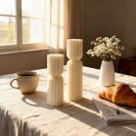 Set of 2 Ribbed Pillar Candles Handmade Soy Wax Scented Ribbed Candles,Hourglass Pillar Candle,Wax Elegant Bubble Natural Aesthetic Candle Housewarming Gift Home Room Shelf Decor Idea(White)