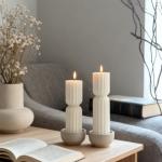 Set of 2 Ribbed Pillar Candles Handmade Soy Wax Scented Ribbed Candles,Hourglass Pillar Candle,Wax Elegant Bubble Natural Aesthetic Candle Housewarming Gift Home Room Shelf Decor Idea(White)