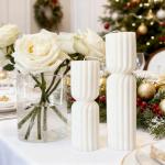 Set of 2 Ribbed Pillar Candles Handmade Soy Wax Scented Ribbed Candles,Hourglass Pillar Candle,Wax Elegant Bubble Natural Aesthetic Candle Housewarming Gift Home Room Shelf Decor Idea(White)