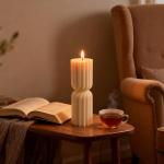 Set of 2 Ribbed Pillar Candles Handmade Soy Wax Scented Ribbed Candles,Hourglass Pillar Candle,Wax Elegant Bubble Natural Aesthetic Candle Housewarming Gift Home Room Shelf Decor Idea(White)